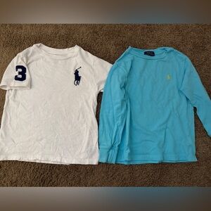 Polo by Ralph Lauren Kids White and Sky Blue Long Sleeve Tees